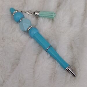 Chic Blue Beaded Pen with Tassel